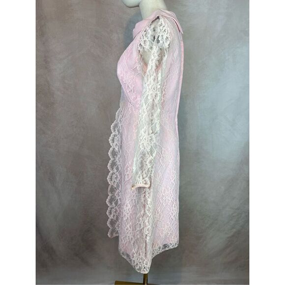 Vintage 1960s 1970s Mod Lace Dress Blush Pink - Picture 2 of 11